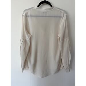 Equipment Femme 100% Silk Ivory Split Neck Blouse Pleated Sleeve Top S